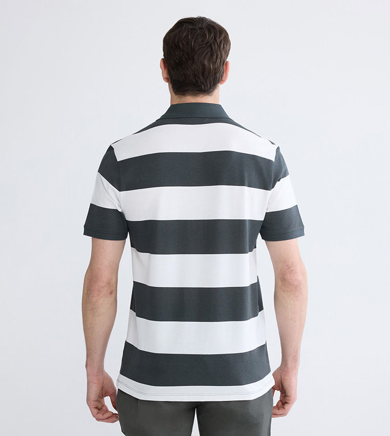 LC Waikiki Striped Polo T-Shirt Charcoal