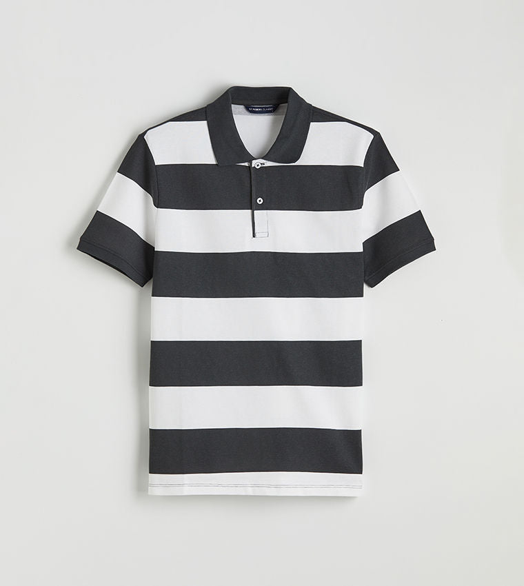 LC Waikiki Striped Polo T-Shirt Charcoal