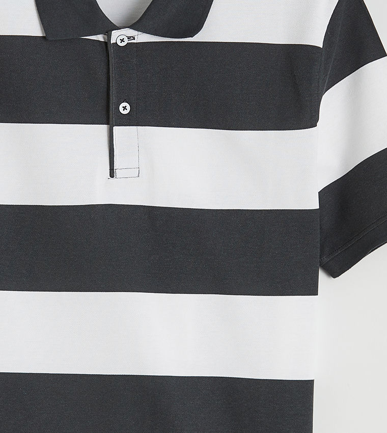 LC Waikiki Striped Polo T-Shirt Charcoal