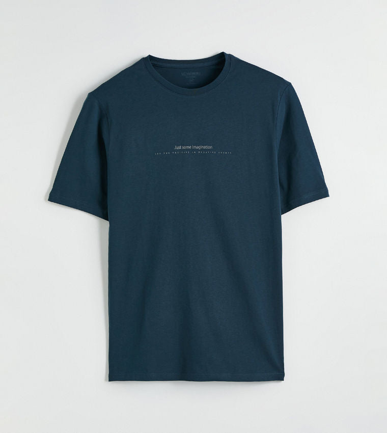 LC Waikiki Men's Printed Short Sleeve T-Shirt Blue