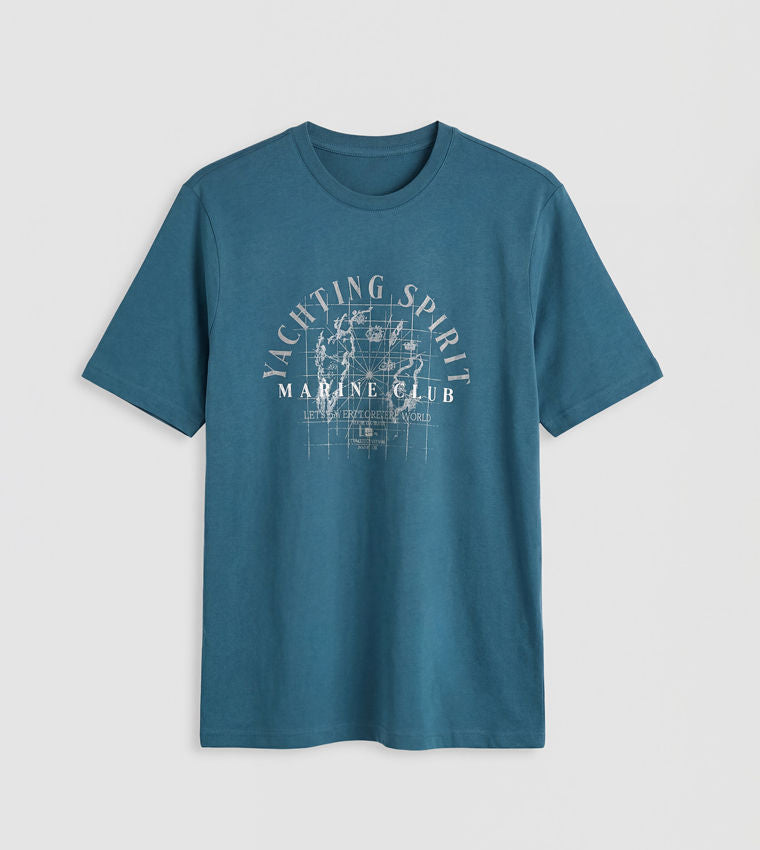 LC Waikiki Printed Short Sleeve Casual T-Shirt Blue