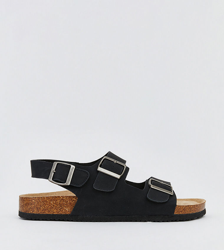LC Waikiki Men Casual Solid Buckle Detail Slingback Sandals Black