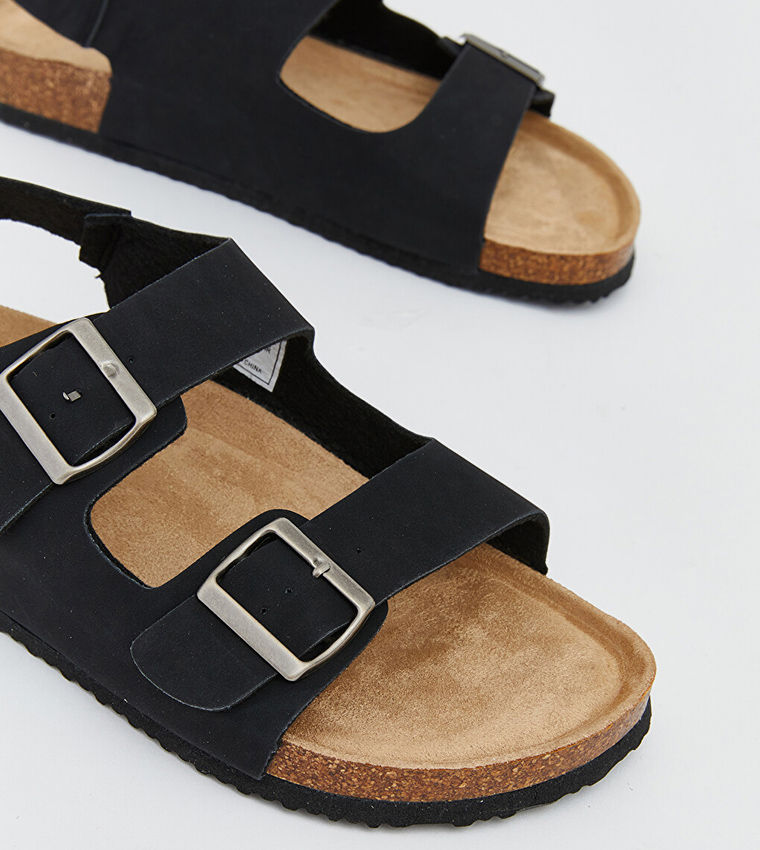 LC Waikiki Men Casual Solid Buckle Detail Slingback Sandals Black
