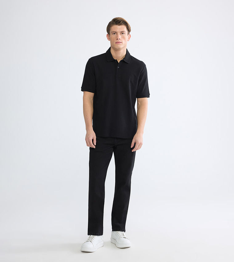 LC Waikiki Textured Polo T-Shirt Black