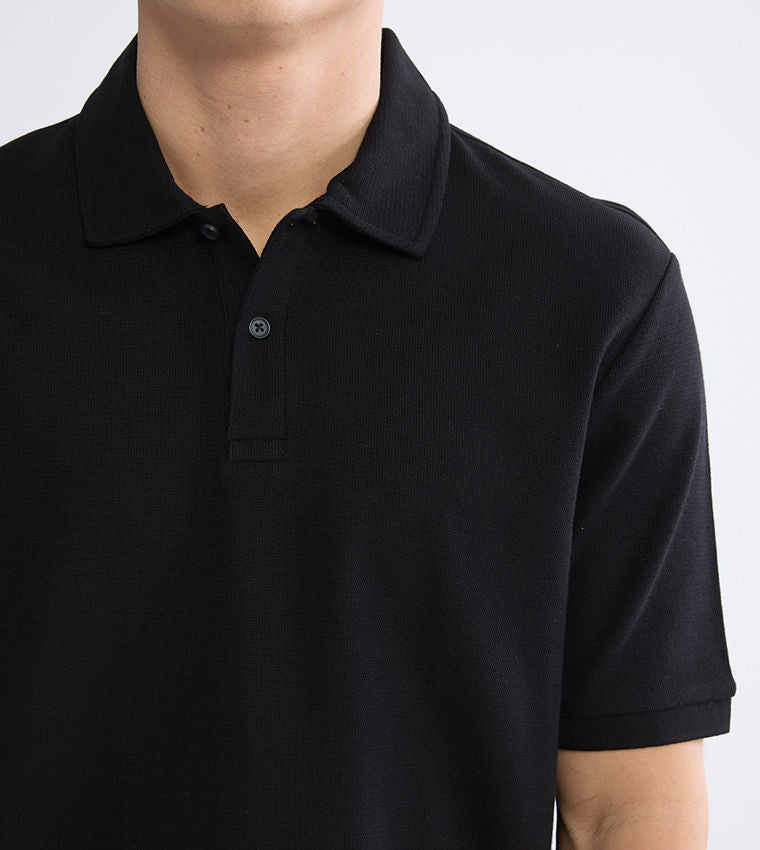 LC Waikiki Textured Polo T-Shirt Black