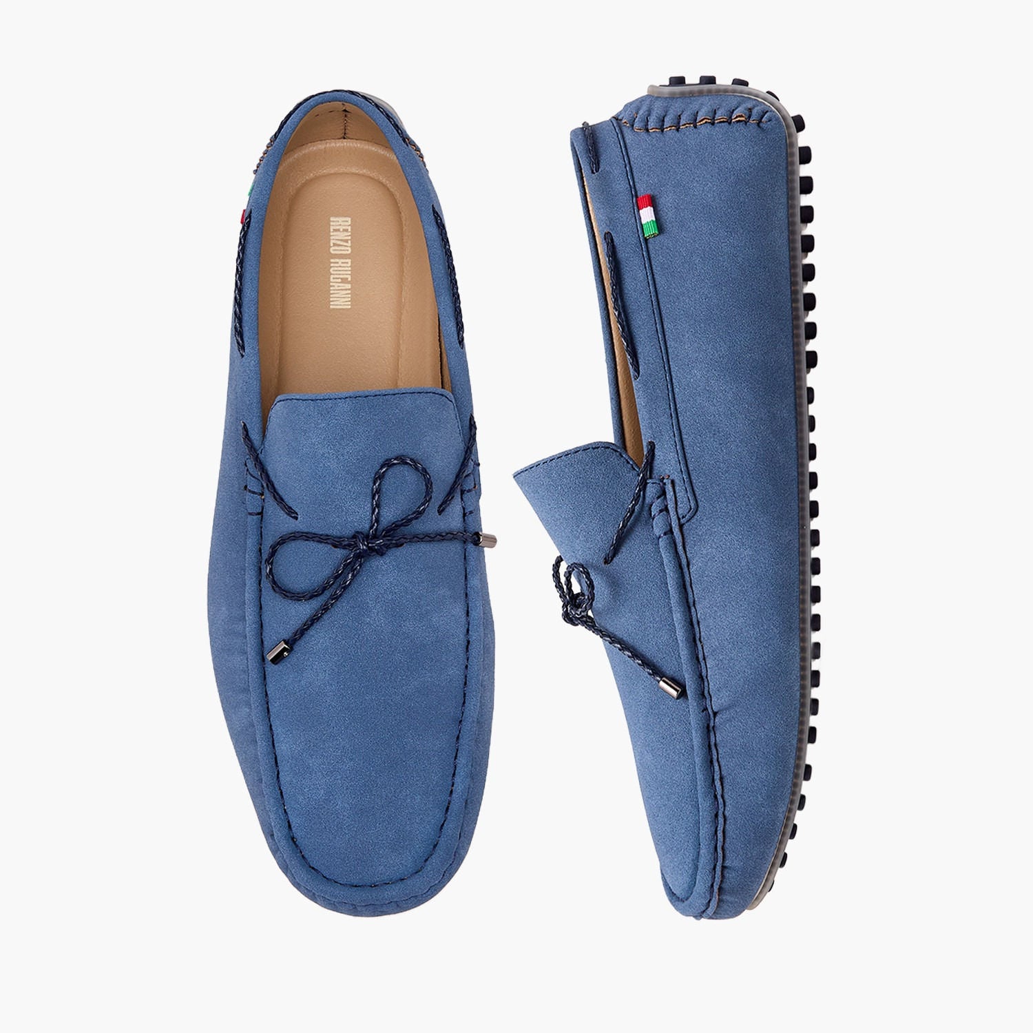 Renzo Rugatti Men Casual Lightweight Suede Leather Loafers STYLE-7-DBLUE