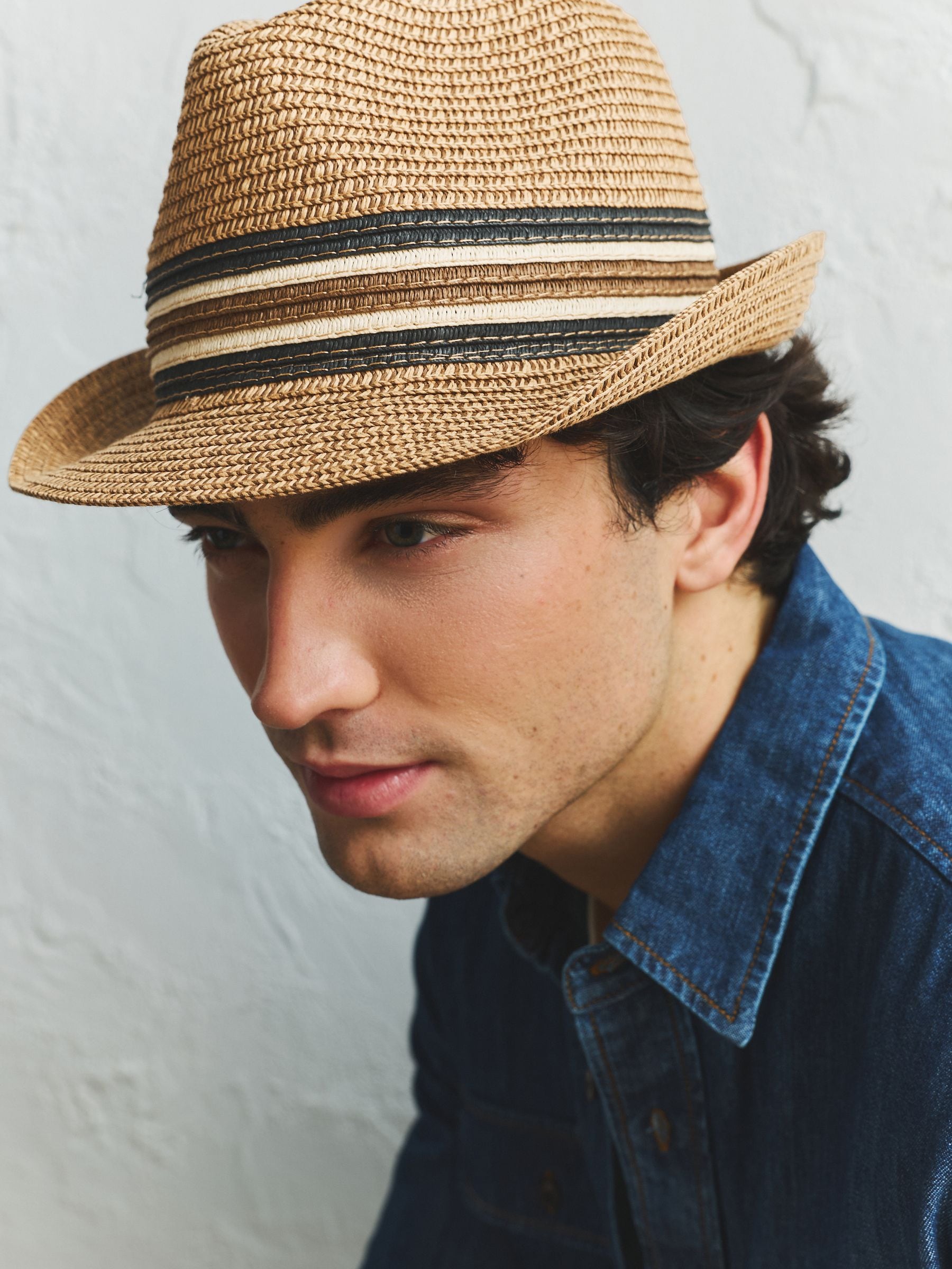 Next Light Brown Trilby Hat Classic Structured Design Regular Fit
