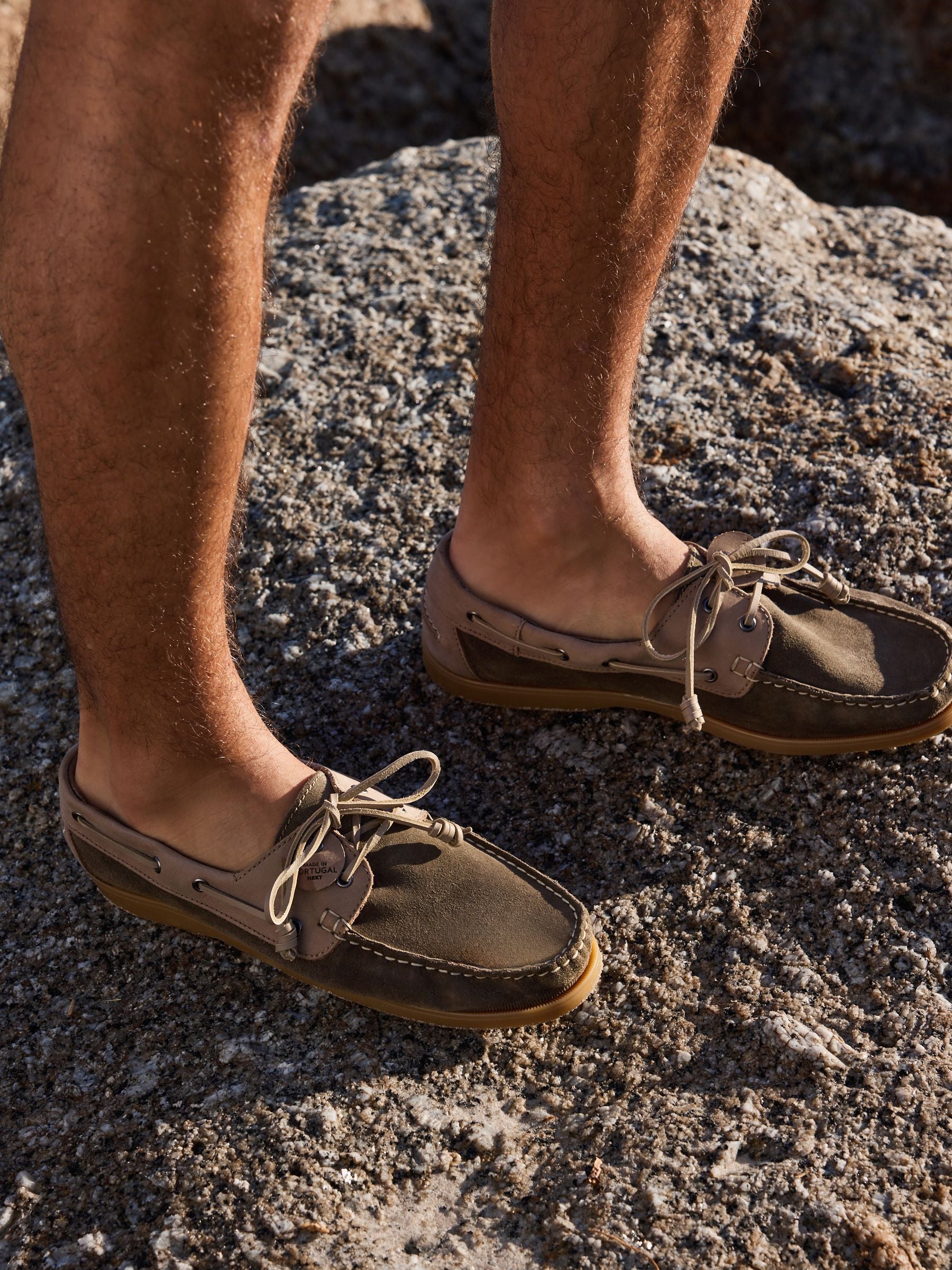 Next Signature Grey Leather Boat Shoes