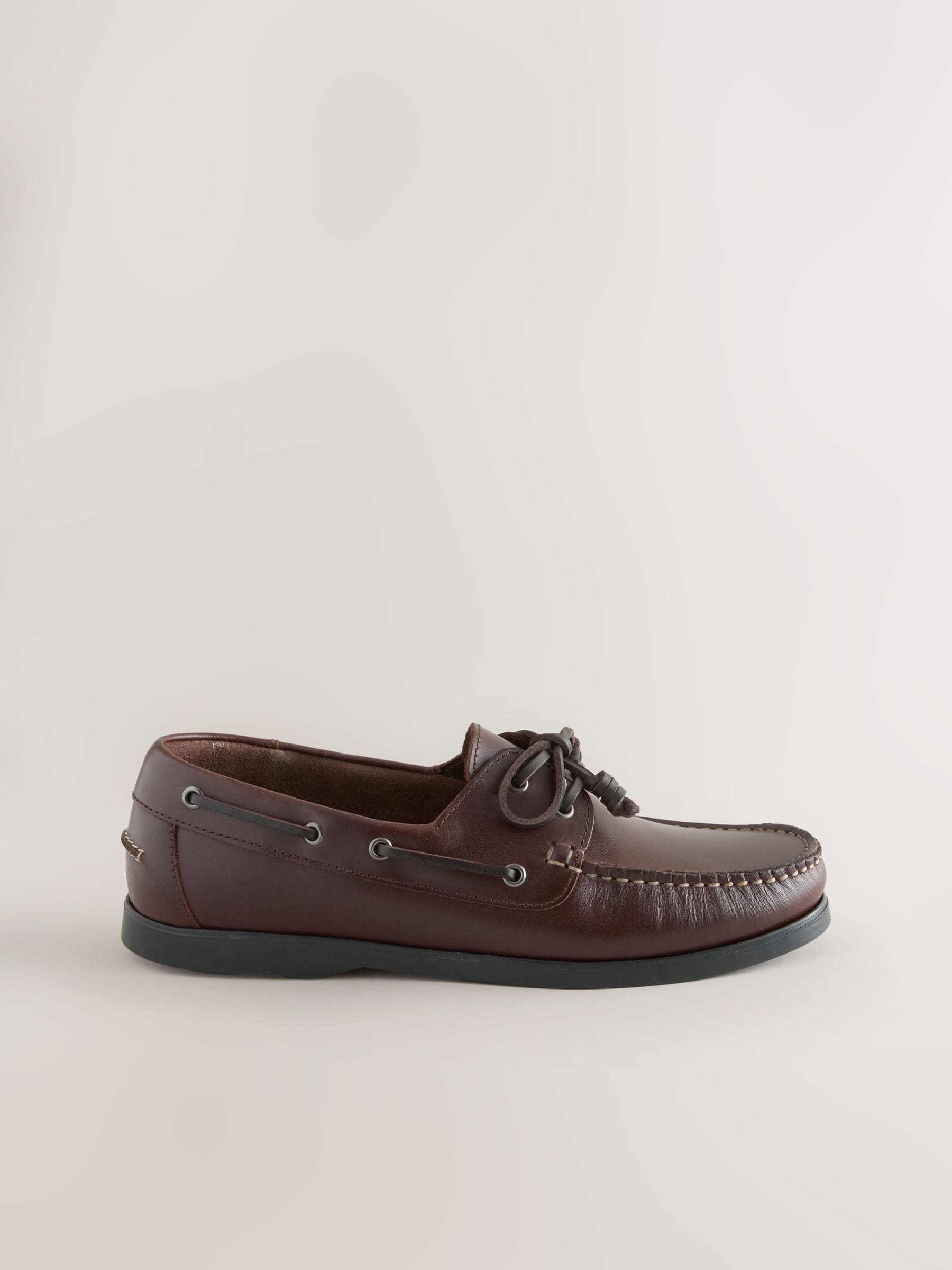 Next Signature Leather Boat Shoes Dark Brown