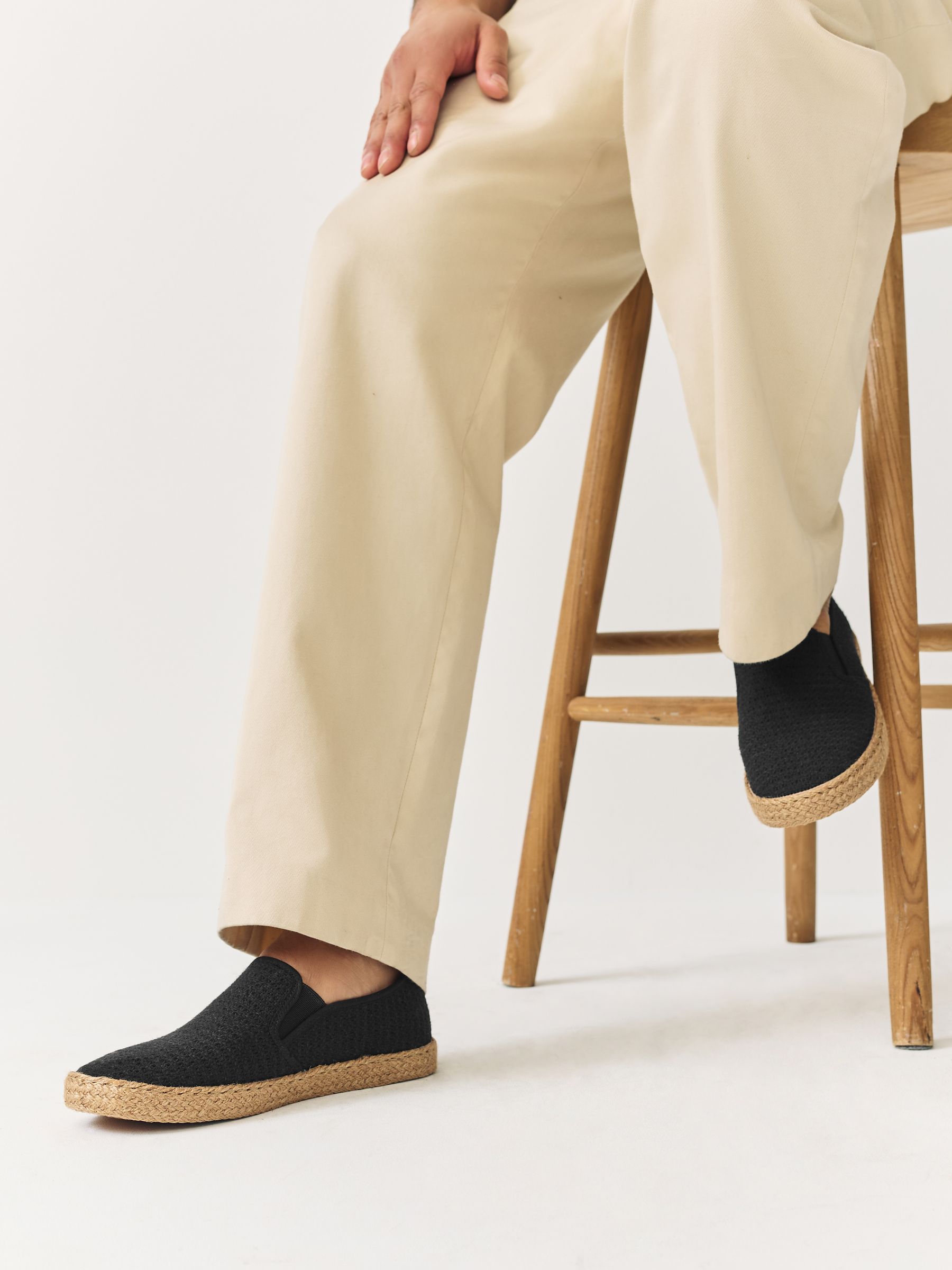 Black Textured Slip On Espadrilles
