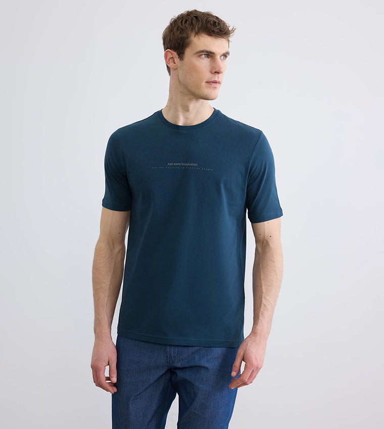 LC Waikiki Men's Printed Short Sleeve T-Shirt Blue