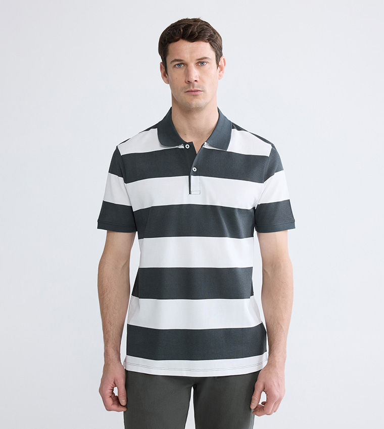LC Waikiki Striped Polo T-Shirt Charcoal
