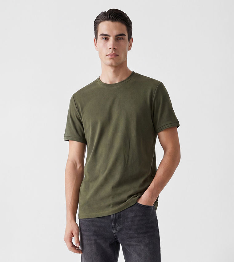 LC Waikiki Solid Short Sleeve Crew Neck T-Shirt Khaki