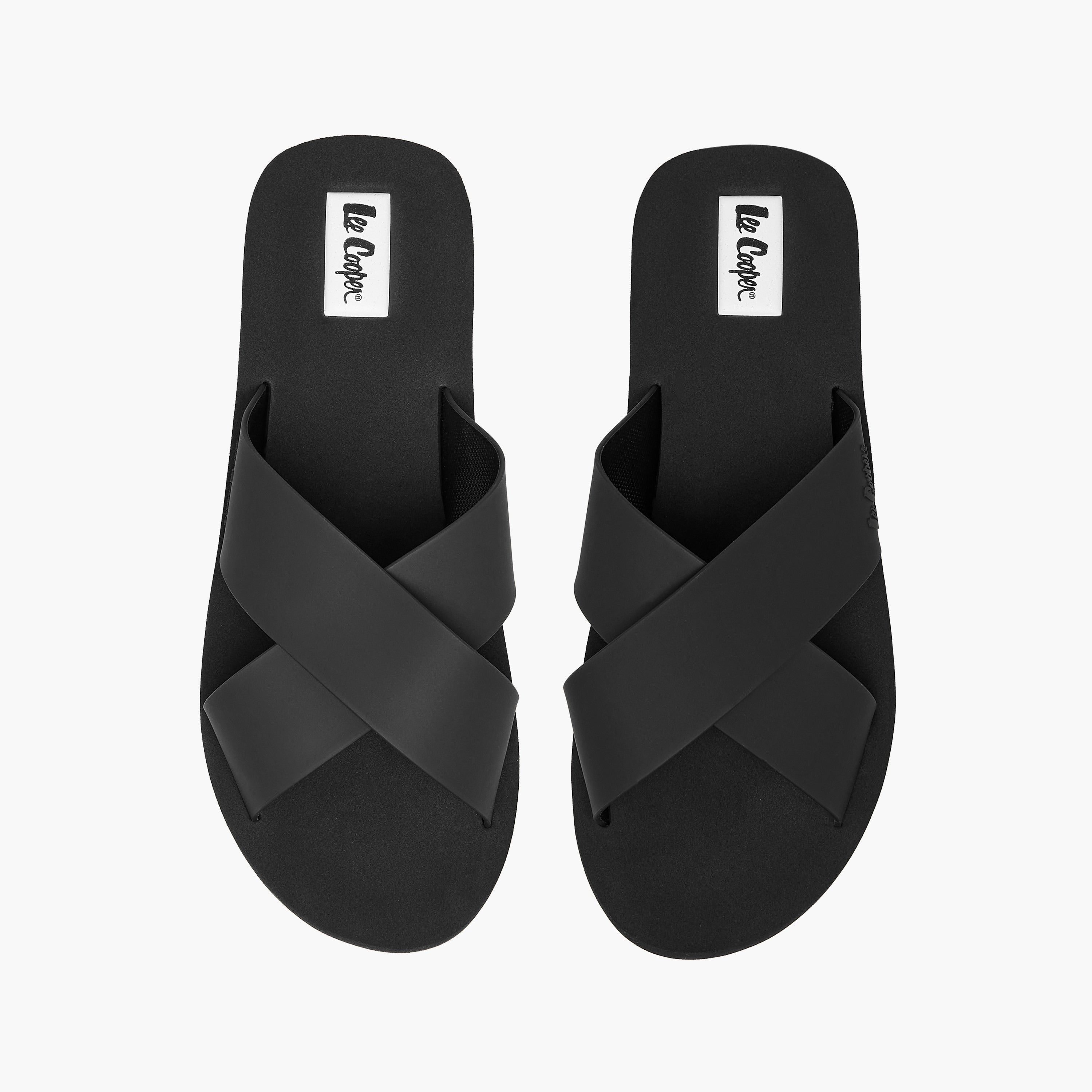 Lee Cooper Men's Logo Detail Cross Strap Flip Flops Black