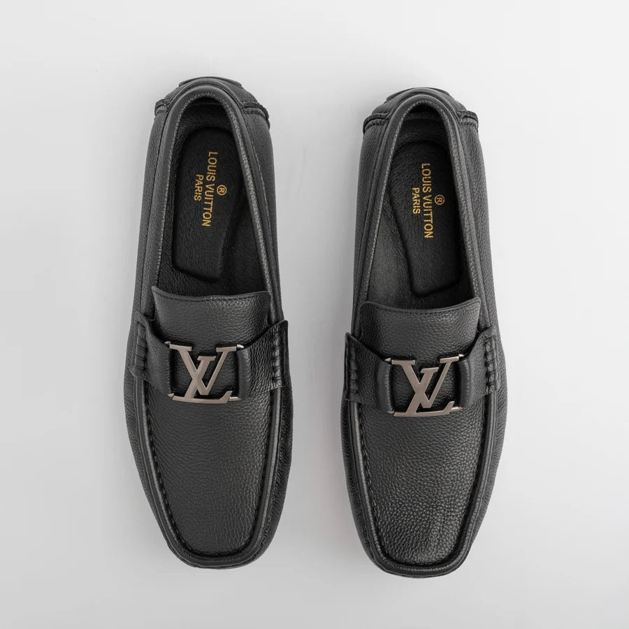 L.V Premium Grain Leather Loafer Men-Black
