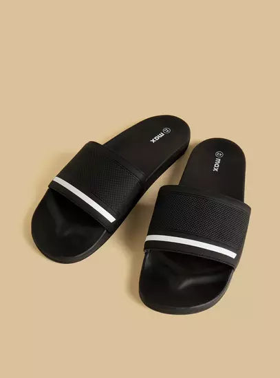 Nax Black Textured EVA Slide Slippers - Casual Comfort