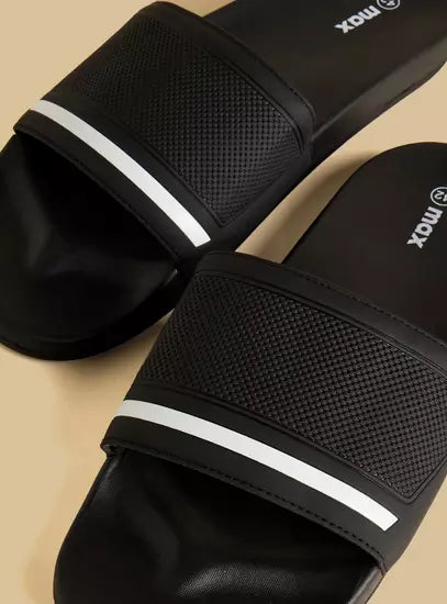 Nax Black Textured EVA Slide Slippers - Casual Comfort