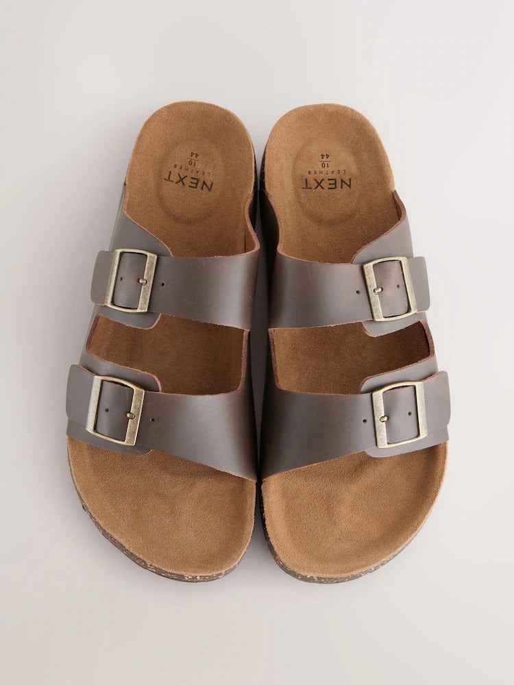 Next Brown Leather Two Buckle Sandals