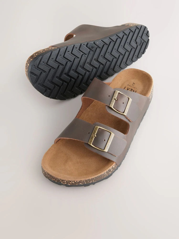 Next Brown Leather Two Buckle Sandals
