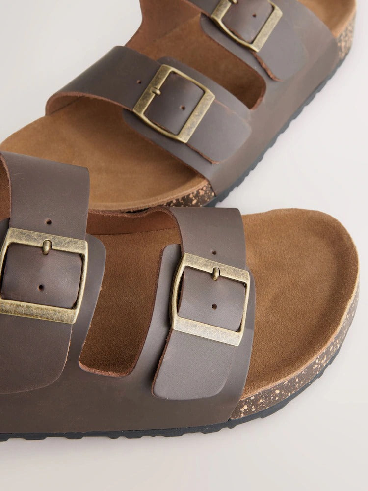 Next Brown Leather Two Buckle Sandals