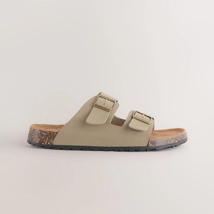 Next Taupe Leather Two Buckle Sandals
