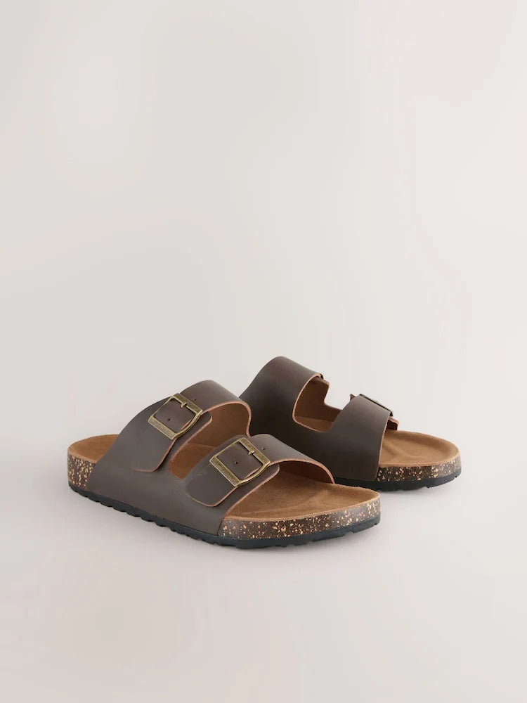 Next Brown Leather Two Buckle Sandals