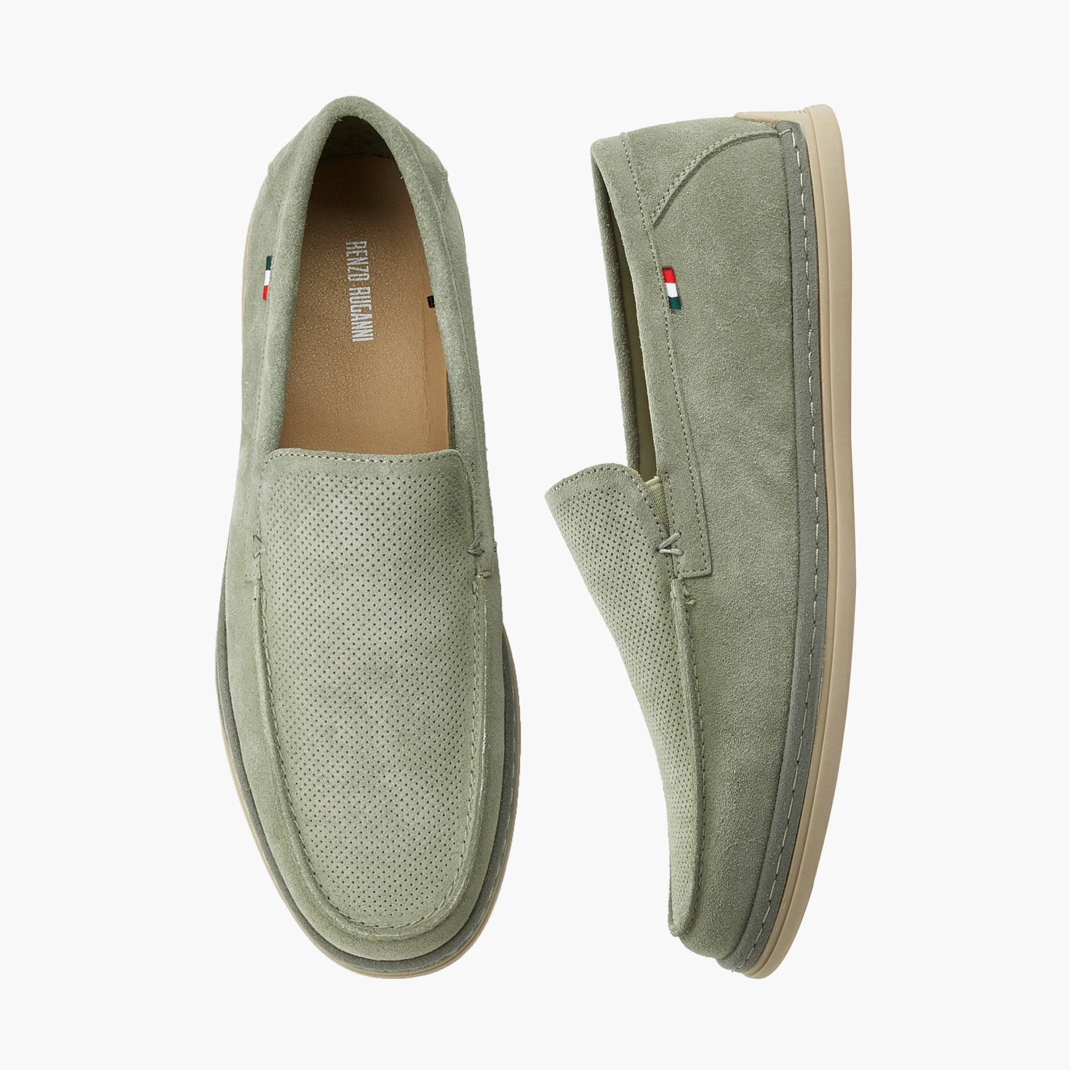 Renzo Ruganni Men Textured Slip-On Loafers Green