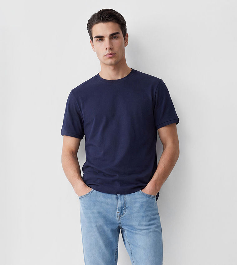 LC Waikiki Navy Solid Short Sleeve Crew Neck T-Shirt
