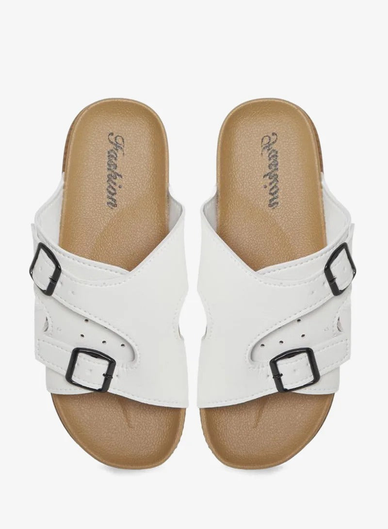 Styli Buckle Slide Sandal White Men