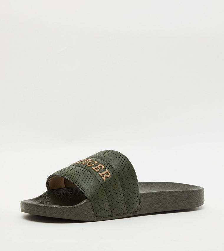 Men Pool Slides by Tommy Hilfiger Green