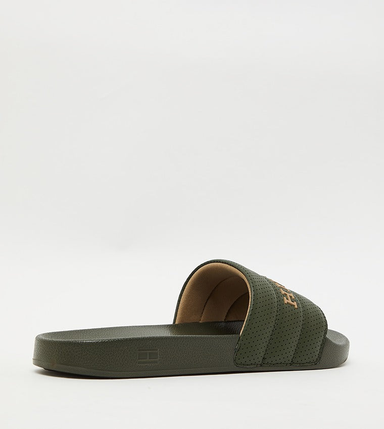 Men Pool Slides by Tommy Hilfiger Green