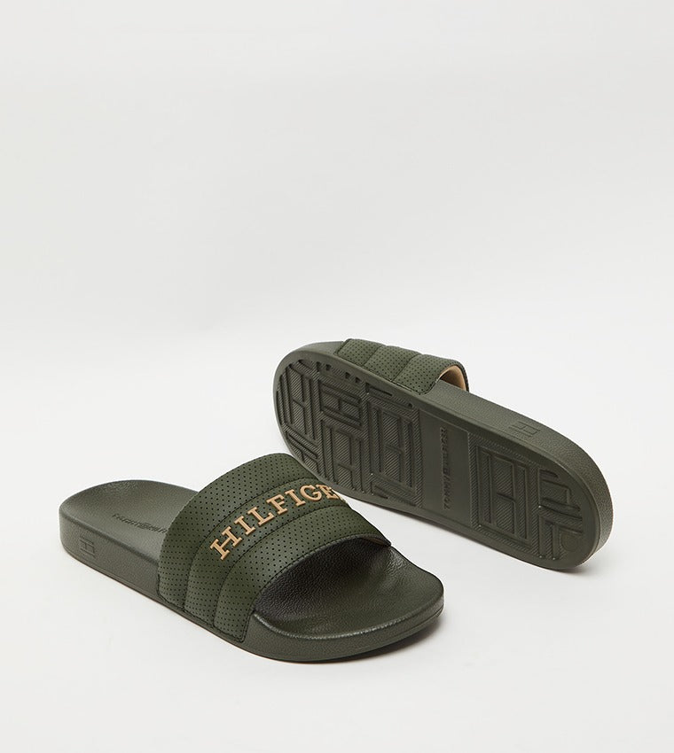 Men Pool Slides by Tommy Hilfiger Green