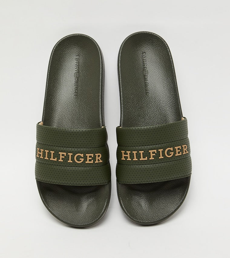 Men Pool Slides by Tommy Hilfiger Green