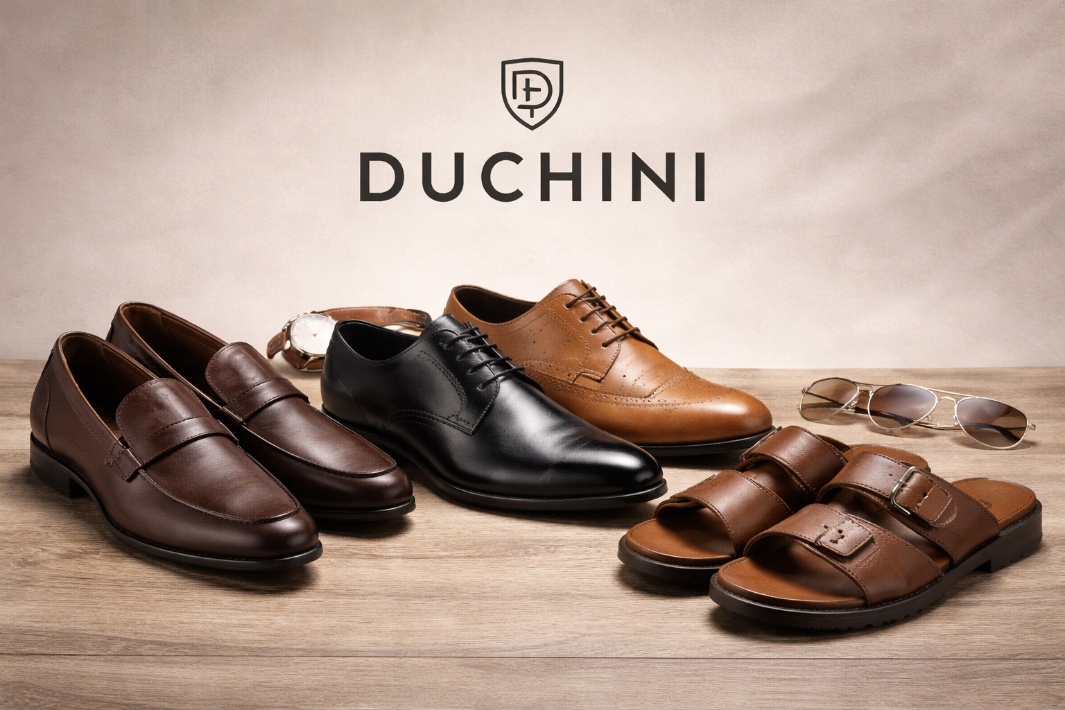 DUCHINI premium men’s footwear collection featuring leather formal shoes, loafers and sandals in classic styles