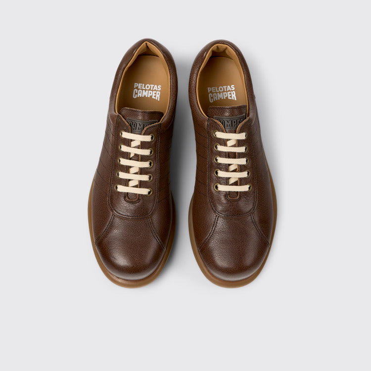 Overhead view of Pelotas Brown Leather Shoes for Men.