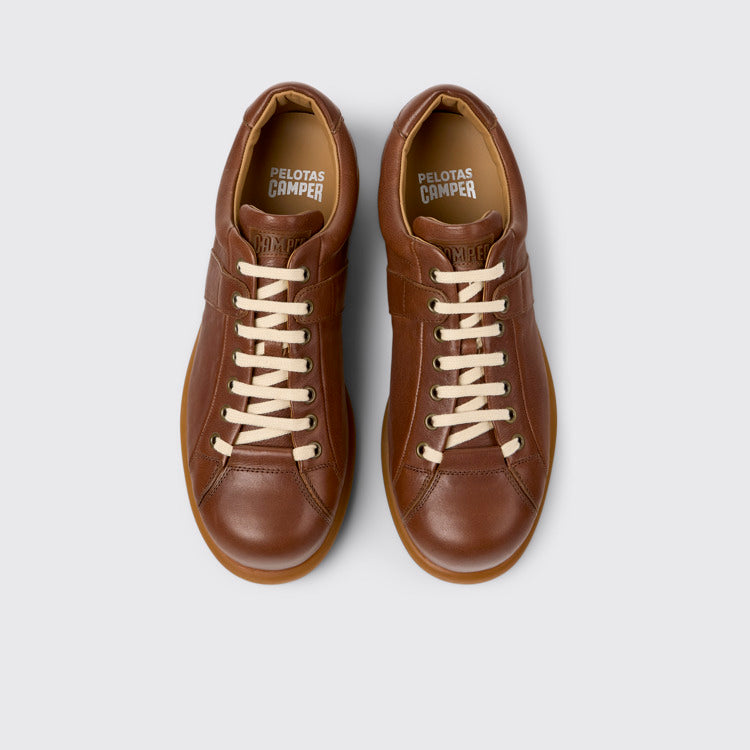 Overhead view of Pelotas Brown Leather Shoes for Men.