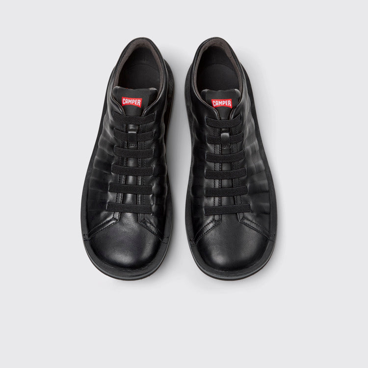 Overhead view of Beetle Black Leather Shoes for Men.