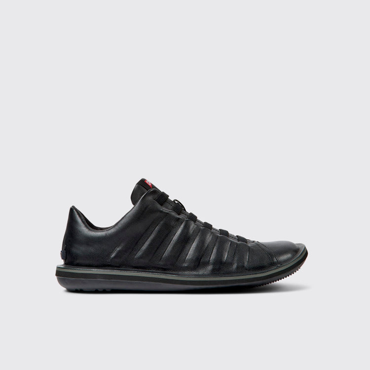 Side view of Beetle Black Leather Shoes for Men.