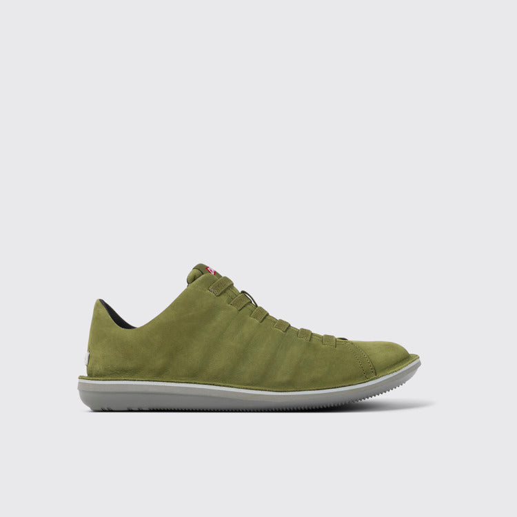 Side view of Beetle Green Nubuck Low Sneaker for Men