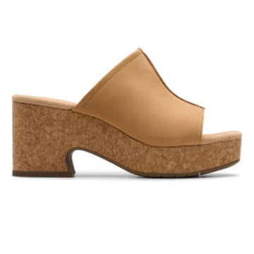 Clarks Nerisa Vine Tan Nubuck Cork Wedge Sandals - Ultimate Comfort