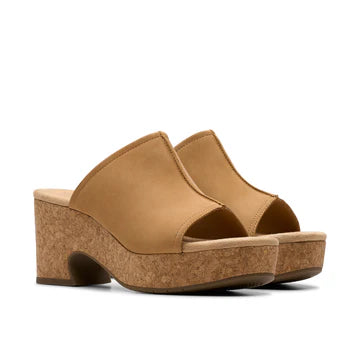 Clarks Nerisa Vine Tan Nubuck Cork Wedge Sandals - Ultimate Comfort