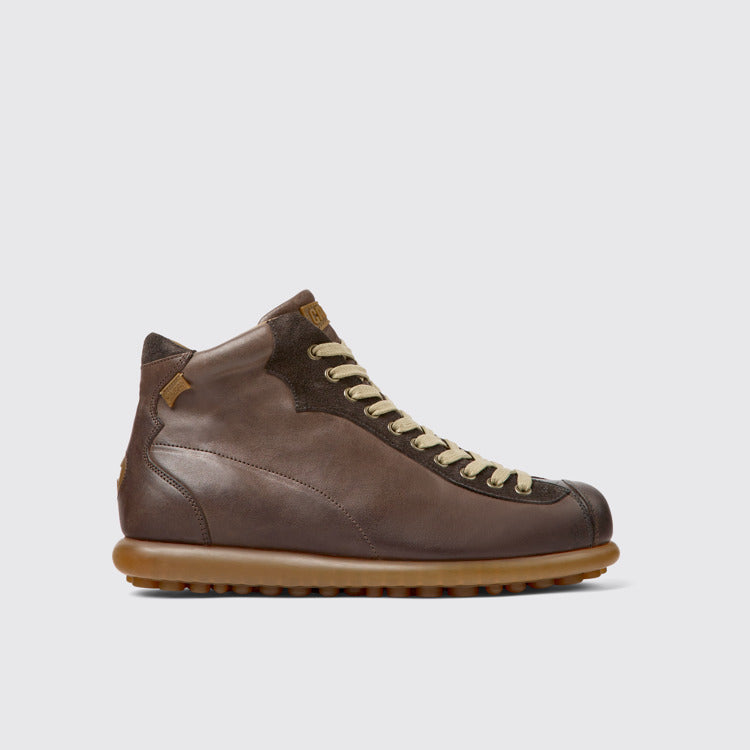 Side view of Pelotas Brown Leather Ankle Boots for Men.