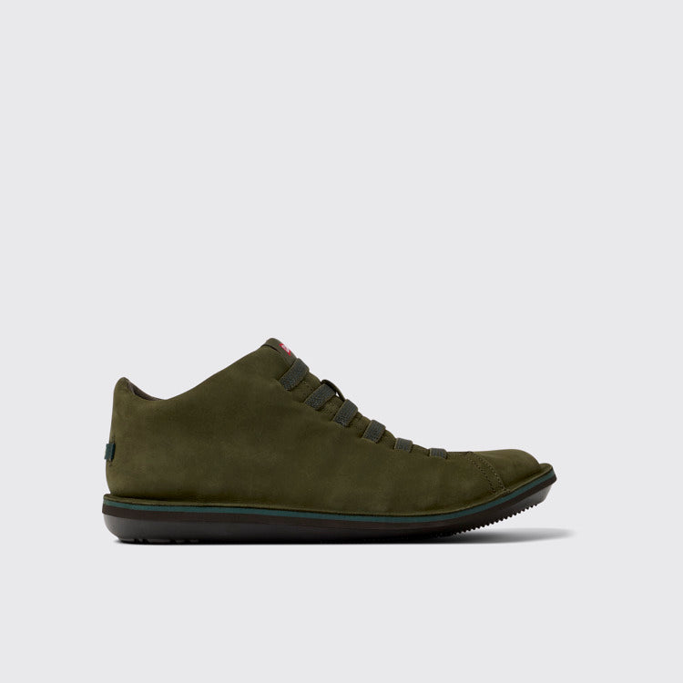Side view of Beetle Green nubuck sneakers