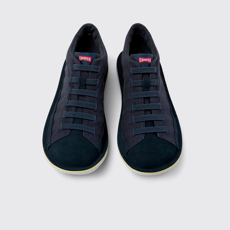 Overhead view of Beetle Blue Recycled Cotton and Nubuck Ankle Boots for Men.