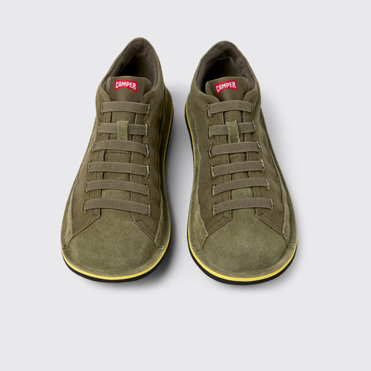 Overhead view of Beetle Green Textile and Nubuck Leather Ankle Boots for Men.