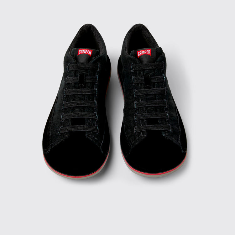 Overhead view of Beetle Black Textile and Nubuck Leather Ankle Boots for Men.