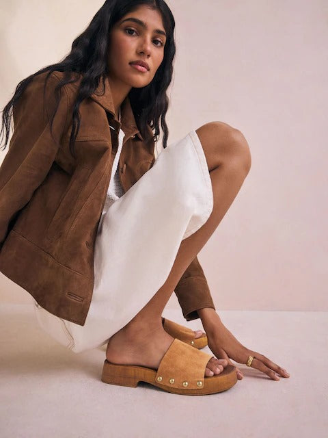 Next Studded Clog Mule Sandals for Women - Brown