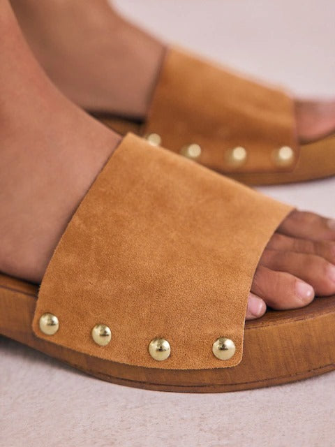 Next Studded Clog Mule Sandals for Women - Brown