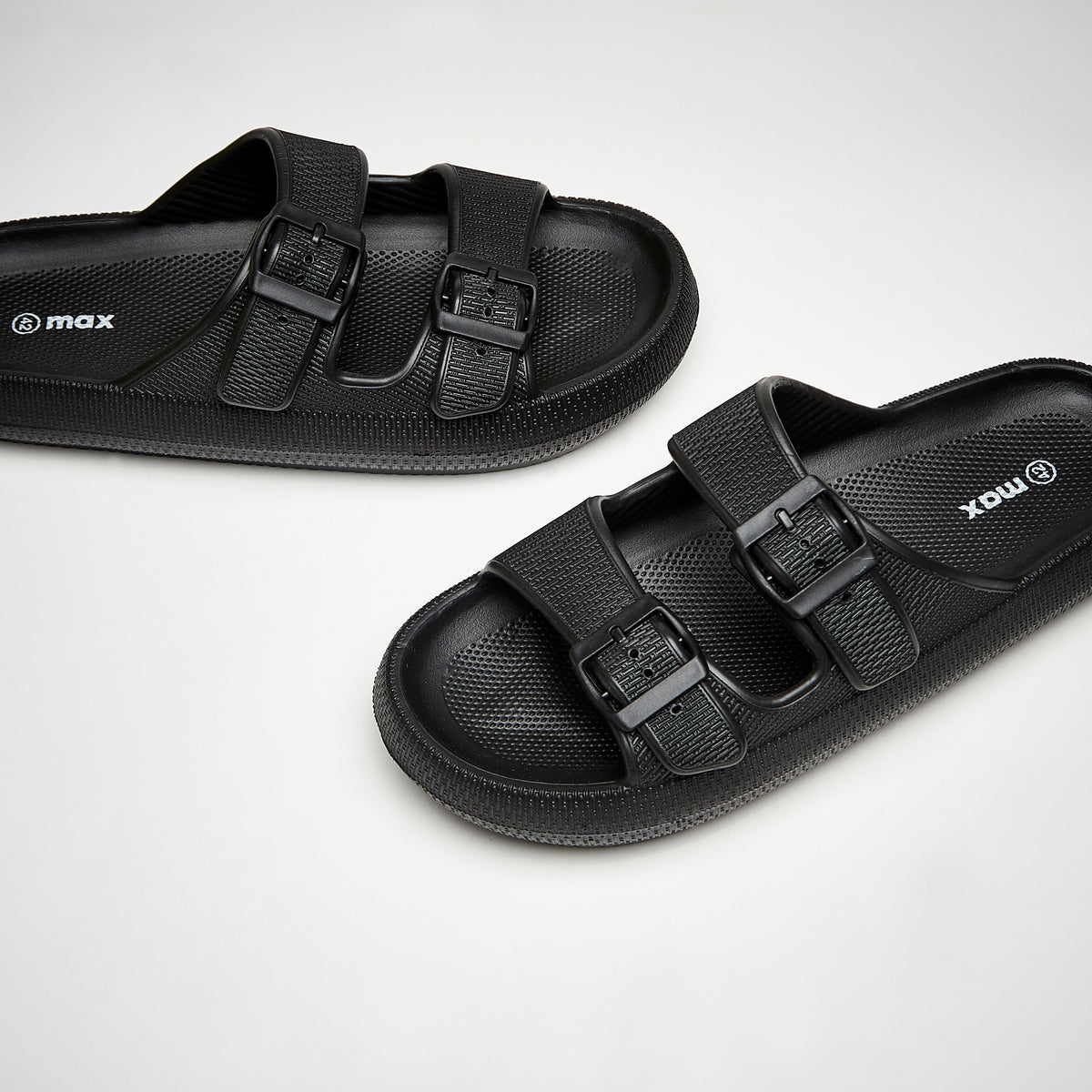 Max Dual Strap Slides with Buckle Detail Black for Men - image 3