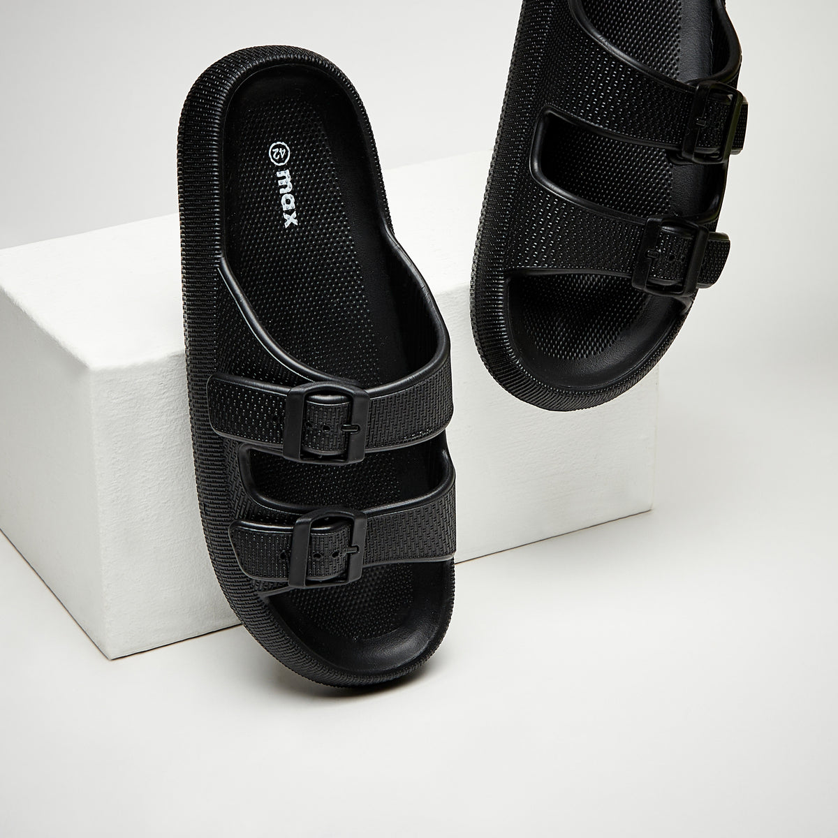 Max Dual Strap Slides with Buckle Detail Black for Men - image 4